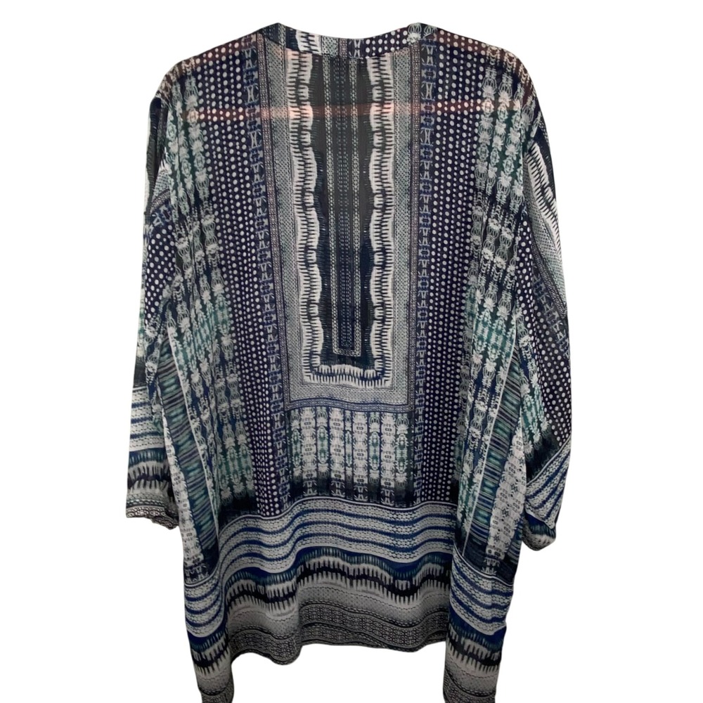 Rose & Olive Geometric Tribal Print Blouse Womens 3X Blue Green Flowy Boho Sheer - Picture 4 of 10